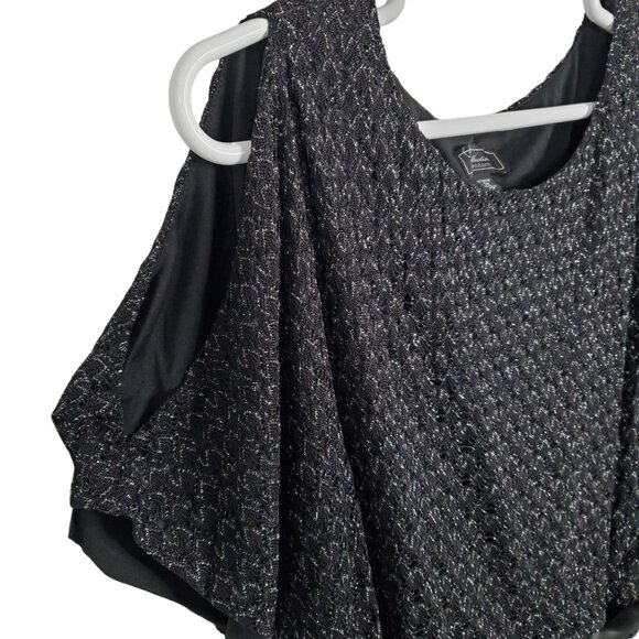 DressBarn Collection Sz 3X Top Open Knit Cold Shoulder Ribbon Tie Peplum Silver - Picture 5 of 9